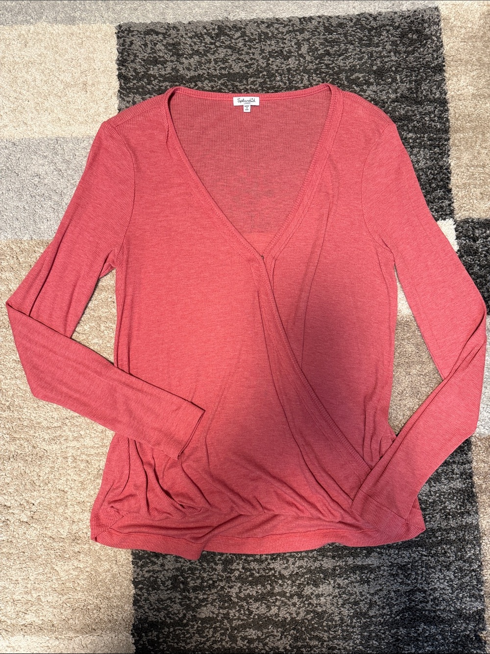 Splendid ribbed surplice top, pink, size L EUC!